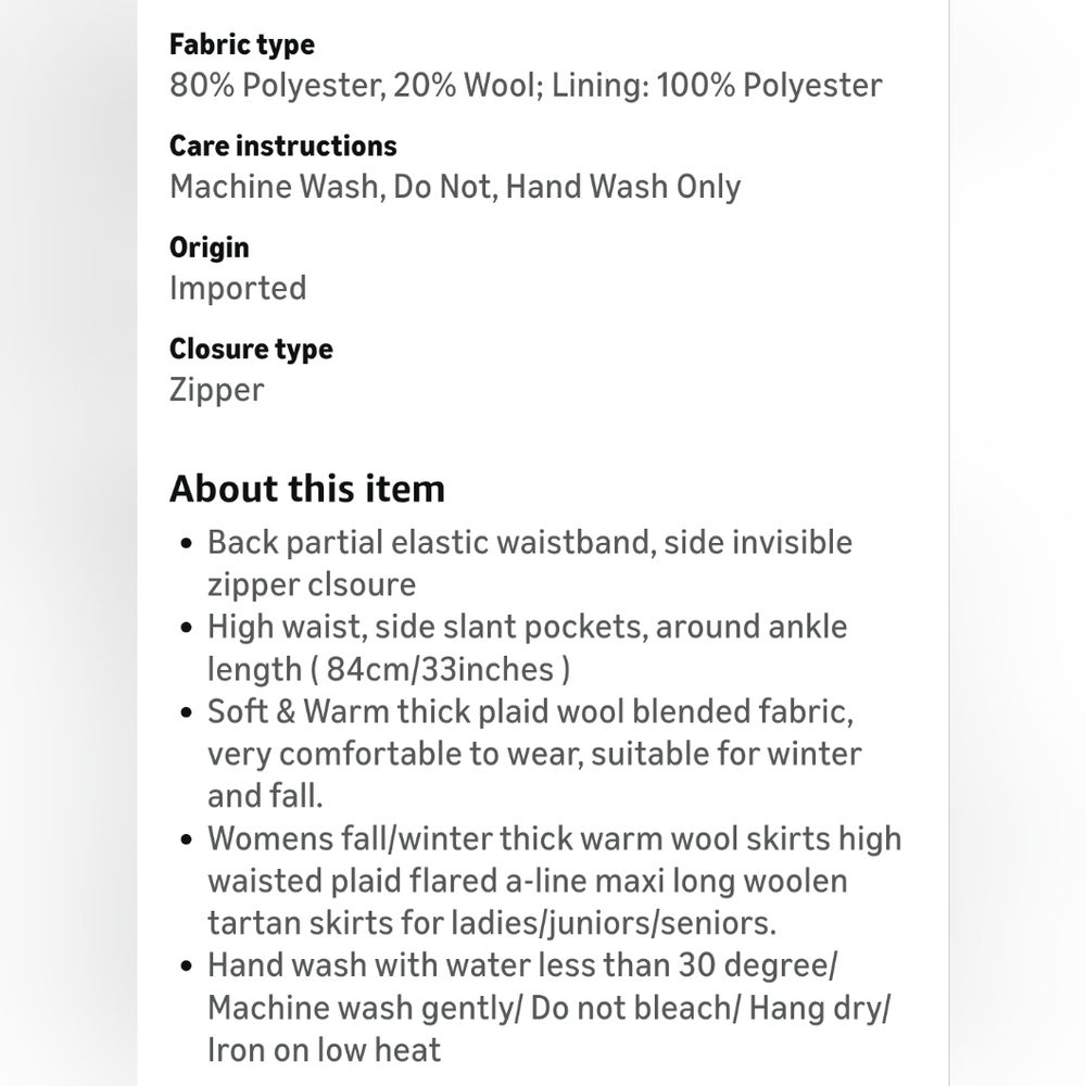 Ylingjun Long Tartan Plaid Wool A-line Skirt for Women with High Elastic Waist - Picture 9 of 10